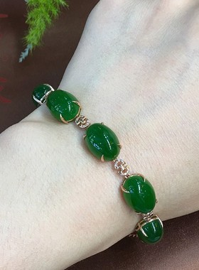 蛋面玫瑰金天然玉石珠宝首饰手链