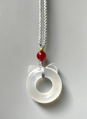 纯天然白玛瑙小猫玉髓猫耳朵玉猫咪吊坠玉石挂坠圈环小猫头女款