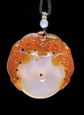 天然红玛瑙双面精雕俏色三阳开泰玉髓平安扣挂件吊坠项链毛衣链