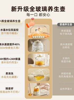 小熊全玻璃恒温养生壶家用多功能办公室小型煮茶壶烧水壶2024新款