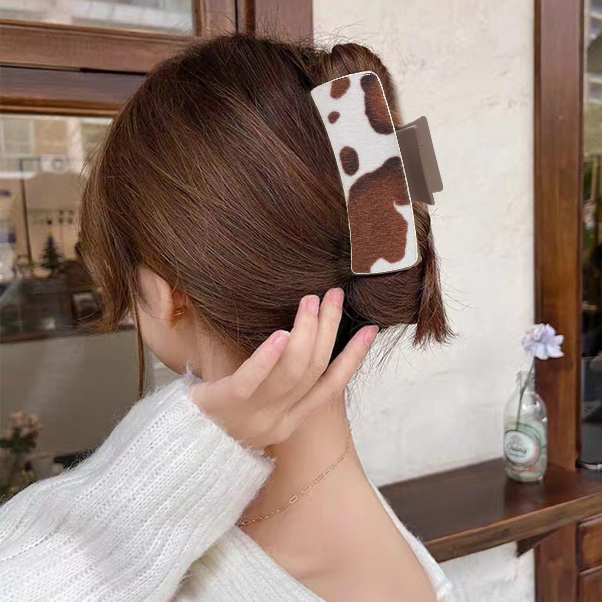 跨境西部农场风奶牛纹路皮革发夹抓夹女士鲨鱼夹亚马逊速卖通,淘宝优惠券,粉丝福利购,淘宝优惠卷