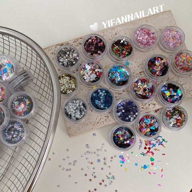 YIFANNAIL Korean style material, flashing plaid laser star, cross, love nail art sequins S56