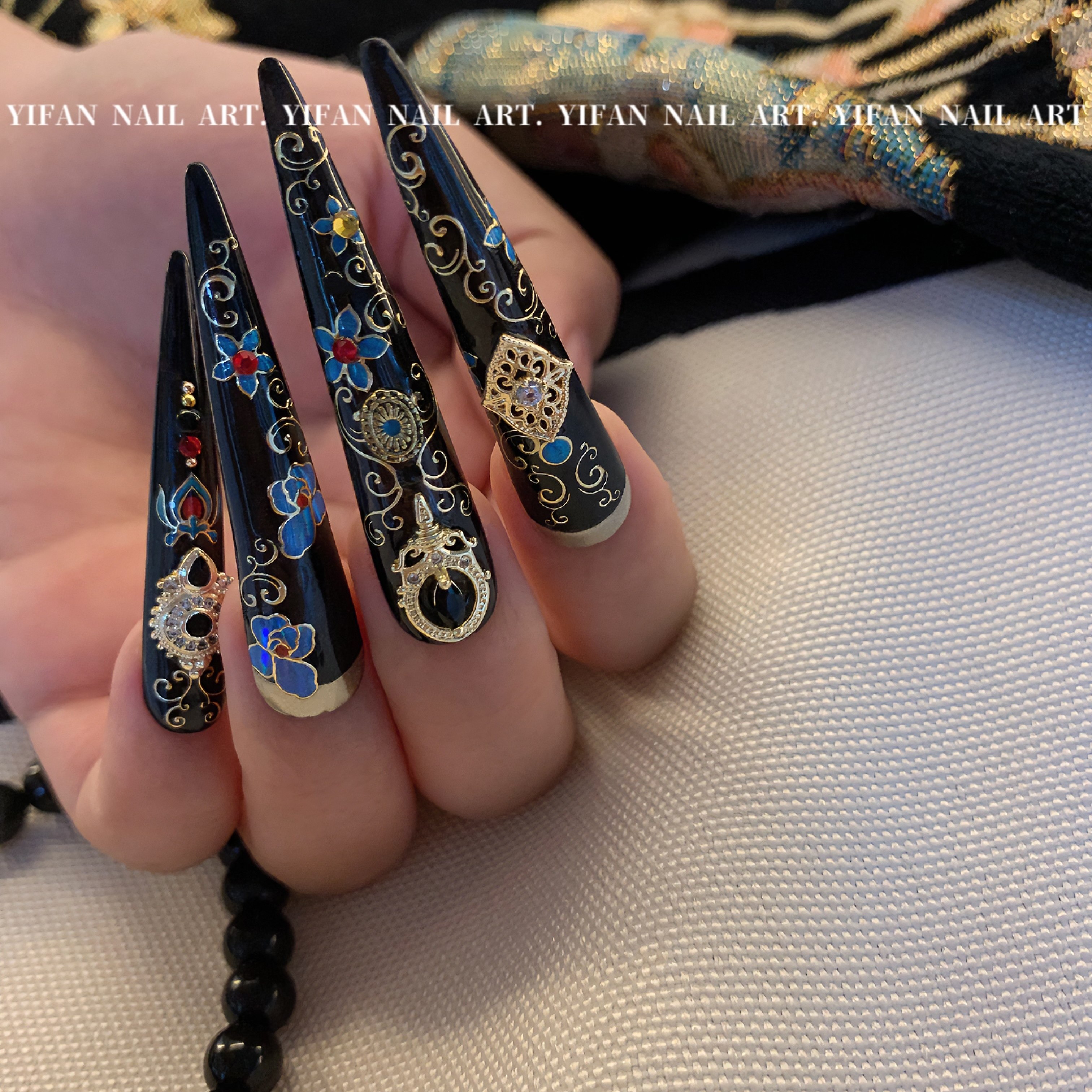 YIFANNAIL【黑化熹妃】暗黑宫廷护甲 复古美甲锆石饰品 J179N75,淘宝优惠券,粉丝福利购,淘宝优惠卷