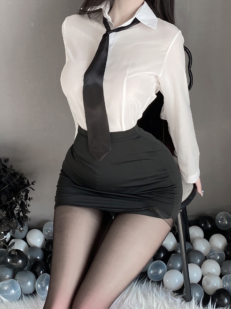 御姐风秘书装性感纯欲夏天上衣衬衣套装jk制服修身ol职业白衬衫女 - 图1