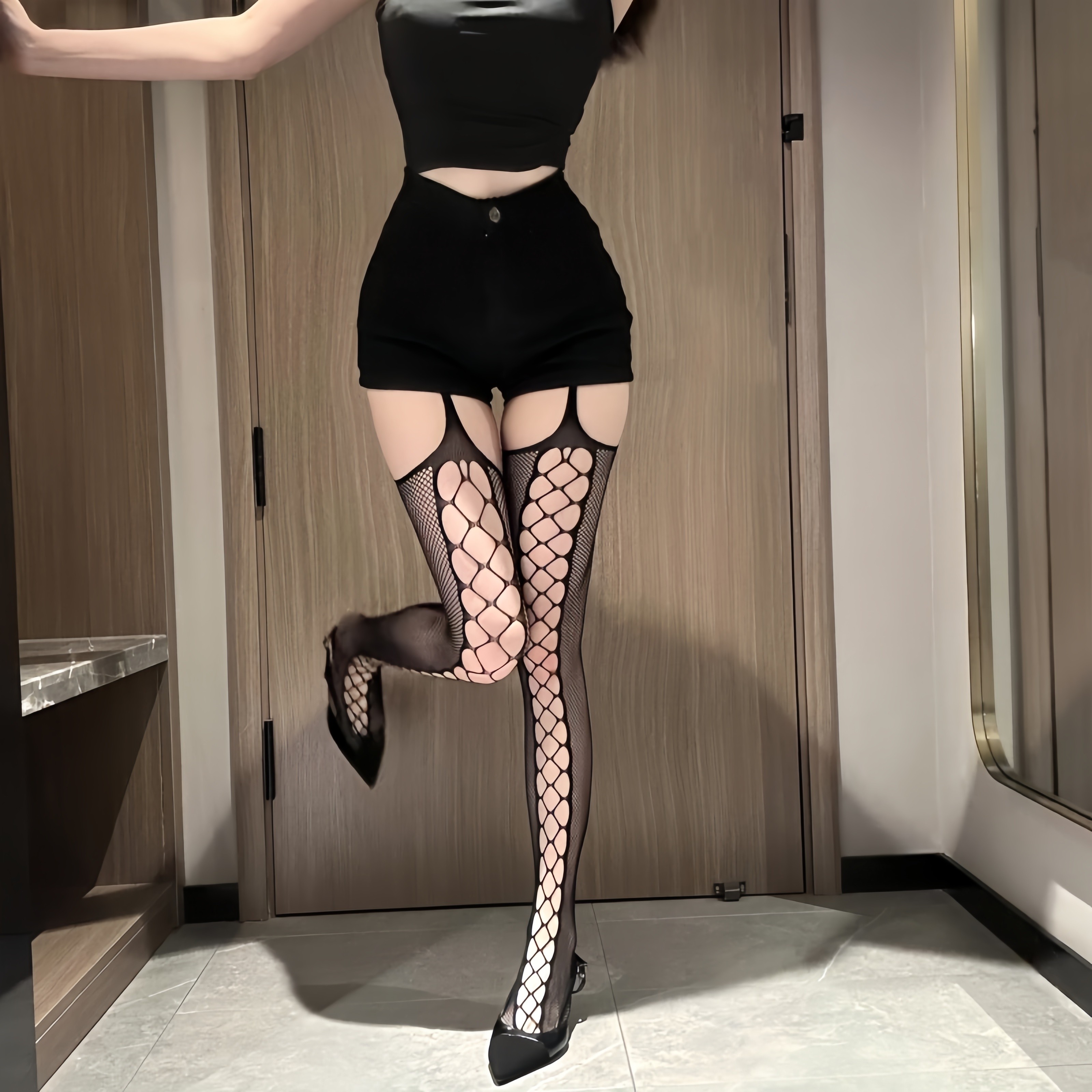 性感蕾丝提花吊带渔网袜女情调黑丝镂空纯欲大码过膝长筒连裤网袜,淘宝优惠券,粉丝福利购,淘宝优惠卷