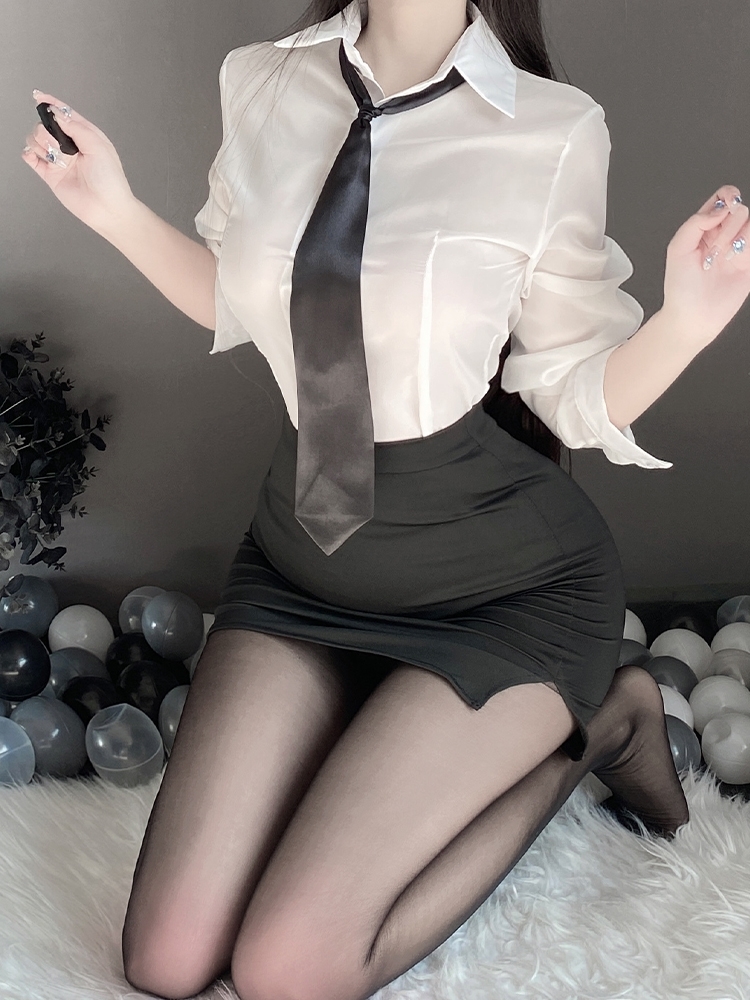 御姐风秘书装性感纯欲夏天上衣衬衣套装jk制服修身ol职业白衬衫女 - 图2