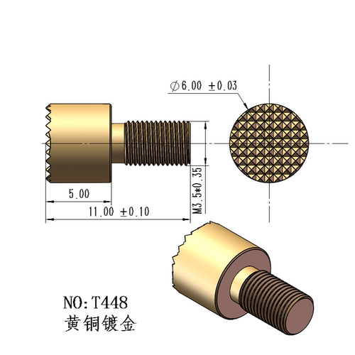 螺纹实心导电钉充电铜柱触点母针导电针圆形针镀银镀金M2M3M4M5 - 图1