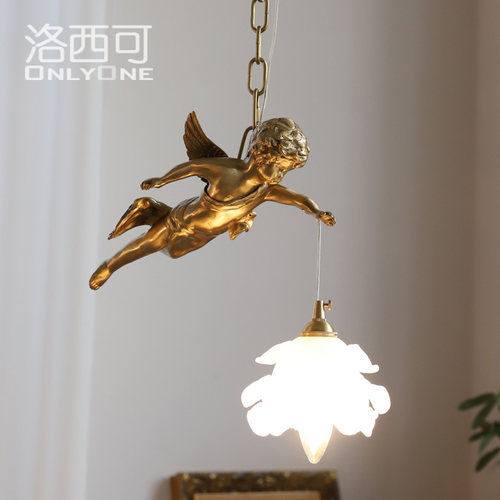 洛西可 法式全铜天使小吊灯水晶中古风走廊入户玄关阳台床头灯具 - 图2