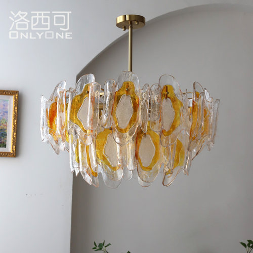 洛西可 中古Murano玻璃吊灯琥珀色 法式美式复古客厅餐厅卧室灯具 - 图0