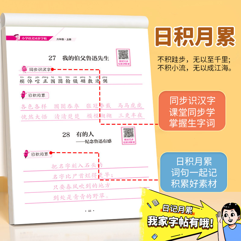 六年级上册语文同步字帖练字帖 小学6年级上配套人教版 小学生同步课本教材每日一练上学期写字课课练楷体描红临摹笔顺笔画写字帖