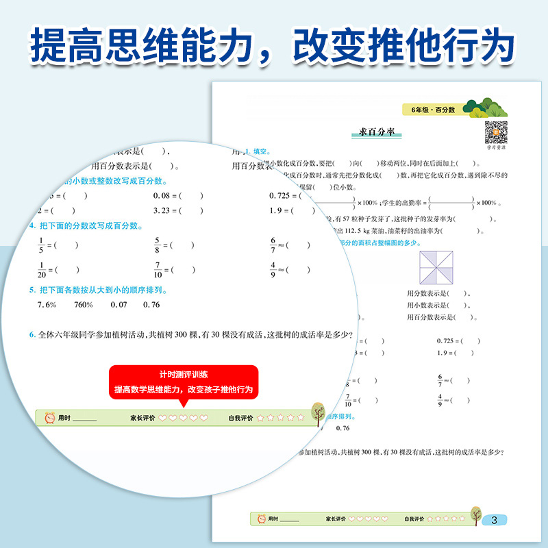 数学专项训练六年级上册:比比例+百分数扇形统计图+分数乘除法+圆位置与方向 6上同步人教版数学练习题同步练习册思维天天练-图2