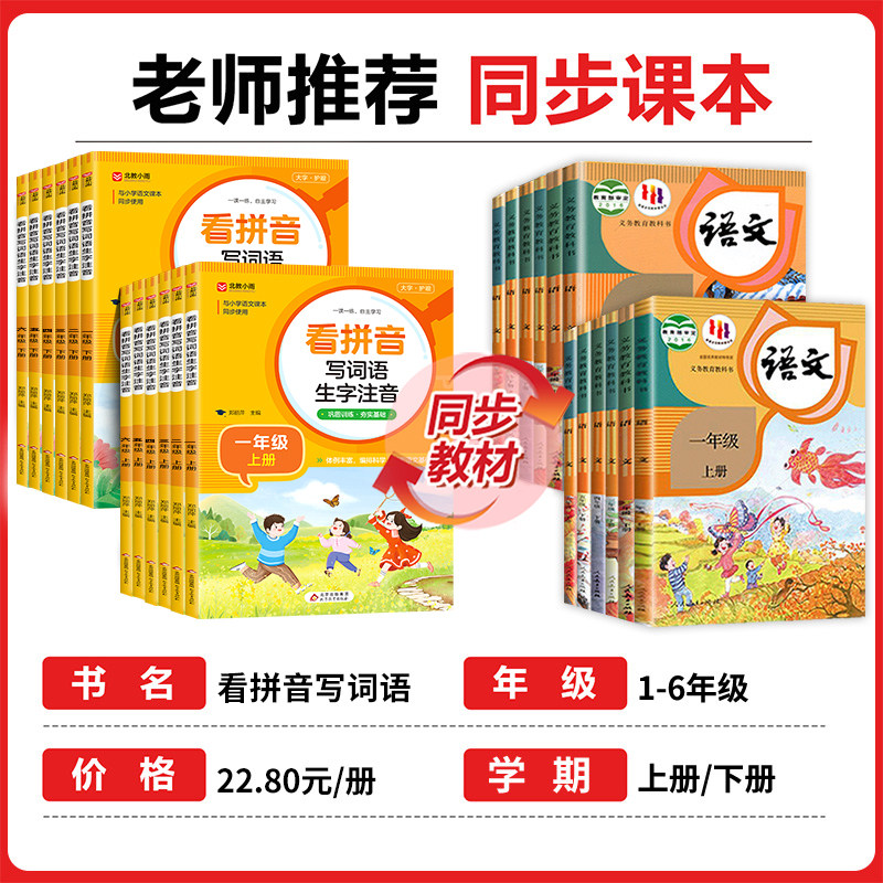 小学生看拼音写词语生字注音一二三四五六年级上册下册人教版部编同步课本语文练习册专项训练 默写能手字词句训练RJ
