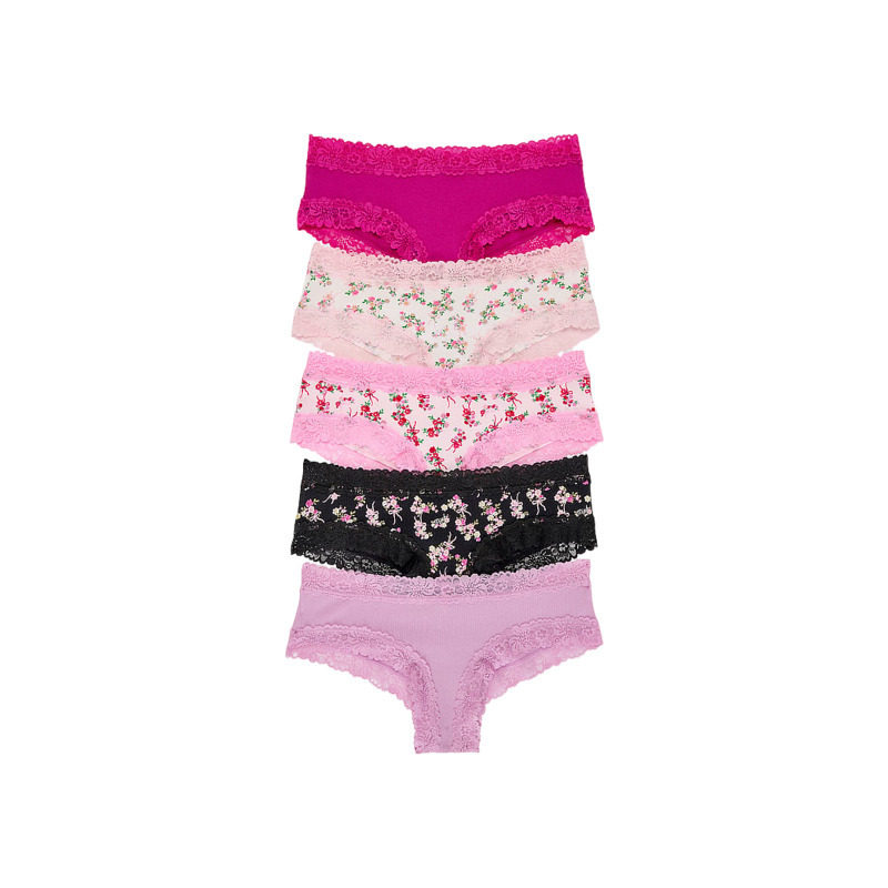 维密PINK蕾丝半包臀内裤5条装