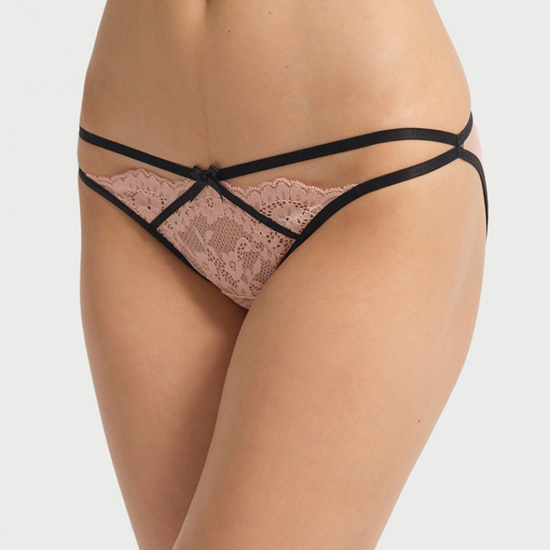 维密花漾蕾丝透明网纱细带三角内裤三件装