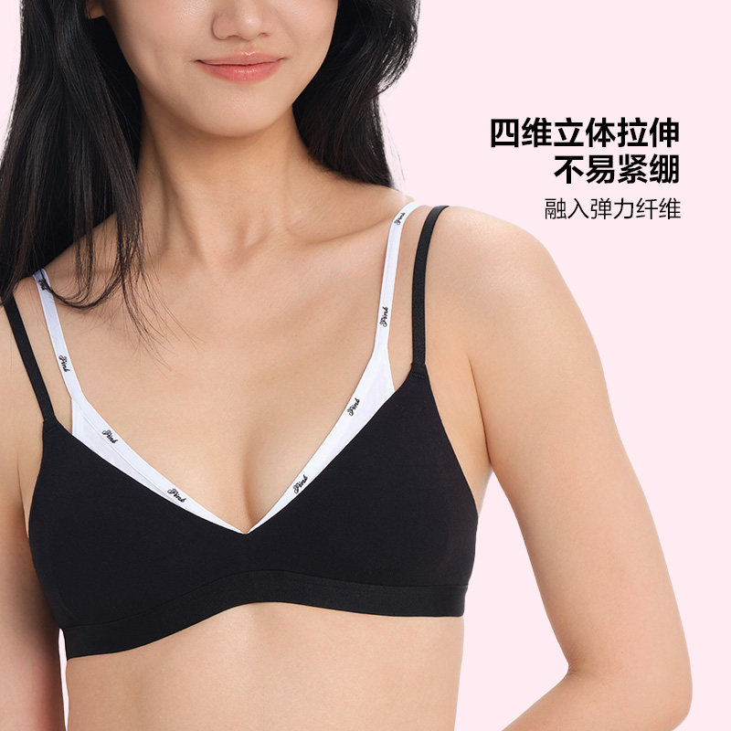 直降158|维密PINK叠叠杯撞色假两件舒适美背小胸无钢圈三角杯文胸 维密撞实拍商品图