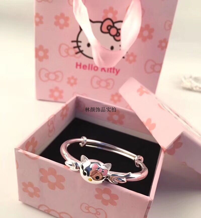 990宝宝小孩纯银手镯哈喽hello kitty手环亲子手链女儿童生日礼物 - 图1