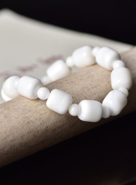 天然白贝壳老型手串七宝佛珠礼物