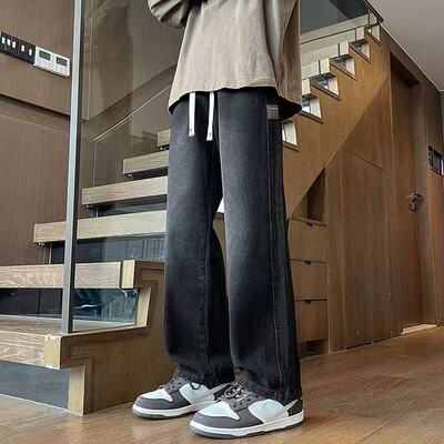 夏季男士百搭休闲牛仔裤潮流薄款直筒宽松大码抽绳耐磨裤子男