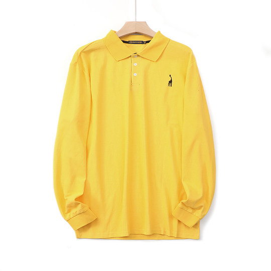 Cotton double yarn pique washed embroidered long-sleeved POLO shirt