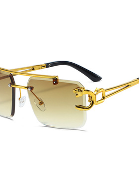 Sun Glasses时尚个性无框豹子头双梁太阳镜潮流户外驾驶个性墨镜