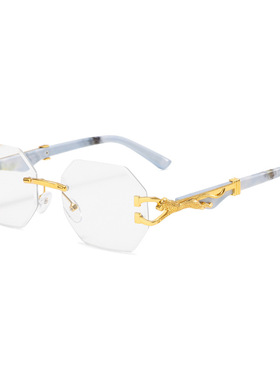 Men Sungalsses UV复古木纹墨镜男方框休闲街拍猎豹装饰太阳镜