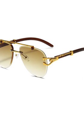 Sunglasses双梁无框切边墨镜女士遮阳镜欧美复古街拍渐变色太阳镜