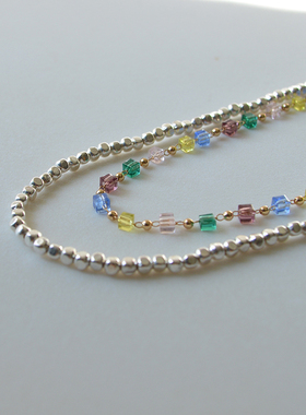 阿纹铜圆珠链女小方块锁骨链