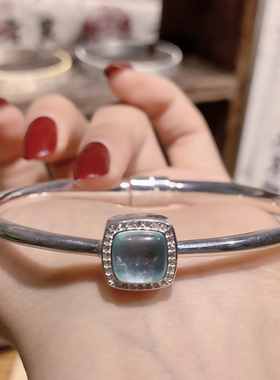 江南手工银饰 足银岚青手镯蓝色精致 轻奢气质 锆石镶嵌年轻