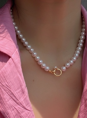 强光无暇淡水珍珠925纯银锁骨链
