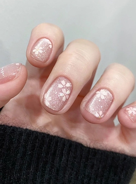 春夏可爱显白紫色猫眼樱花美甲