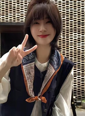 韩系腰果花丝巾小方巾系脖高级感