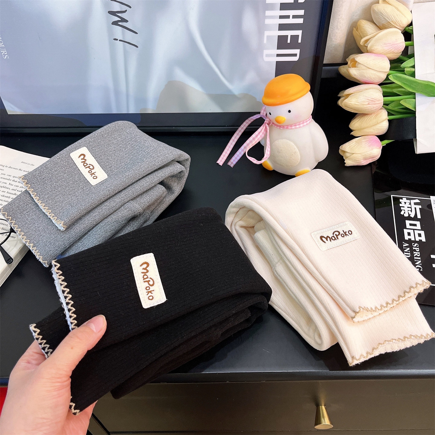 韩韩良品中大童一体绒加厚打底裤2025秋冬季新款花边字母贴标长裤,淘宝优惠券,粉丝福利购,淘宝优惠卷