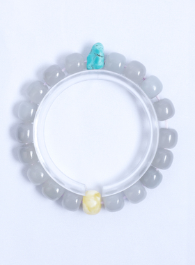 10*9mm冰烟紫和田玉手串搭配蜜蜡原矿绿松石简约手链女款单圈珠串