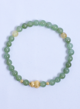 6mm和田玉手串碧玉手链搭配镀金葫芦
