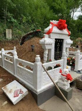 定制石碑农村豪华汉白玉碑石立围石双人套石雕围栏墓石碑