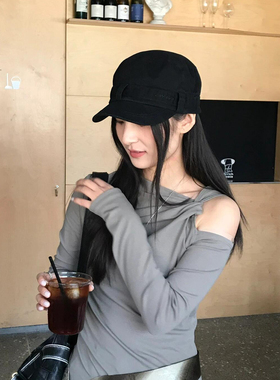 韩国新款平顶骑士鸭舌帽时尚复古