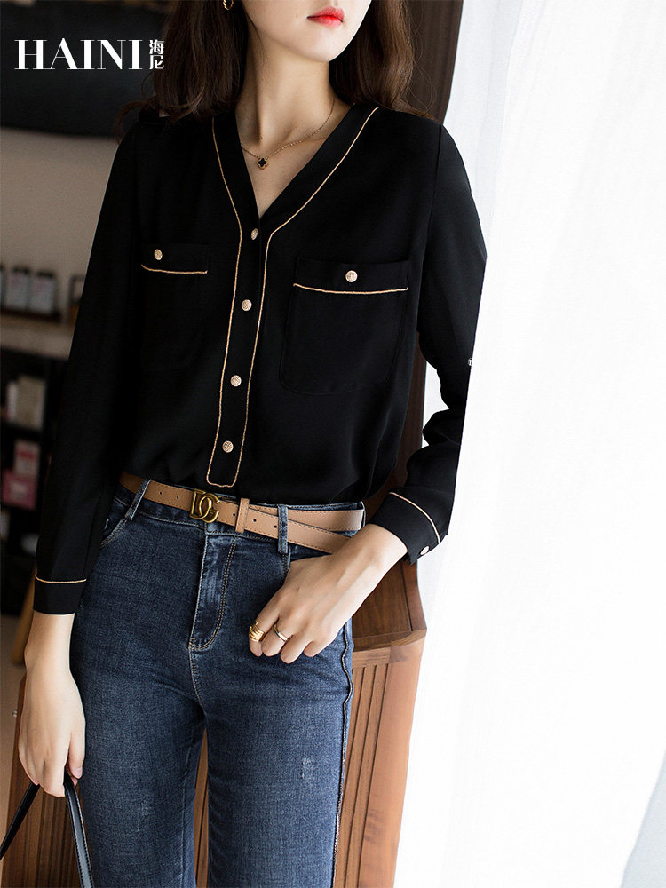 海尼2020秋季新款雪纺设计感衬衫 海尼衬衫