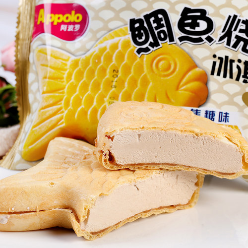 【5支】阿波罗鲷鱼烧薄脆曲奇焦糖抹茶红豆雪糕樱花草莓味冰淇淋 - 图1