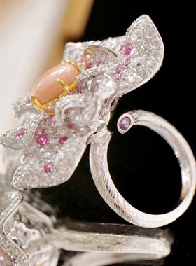 925纯银锆石花朵戒指女时尚礼物