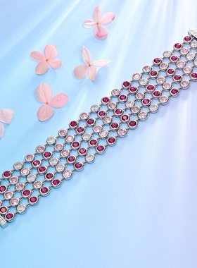 锆石泡泡手链925纯银镀金包边镶 红蓝可选 多层 气质晚会 俏立