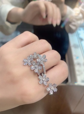 花朵戒指组合戒1件是3个 925纯银镶锆石 活扣开口戒 一款多戴