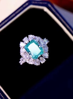 蓝色锆石戒指925纯银镶高档小清新