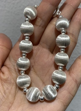 990纯银拉丝银球手链 11MM 长20CM