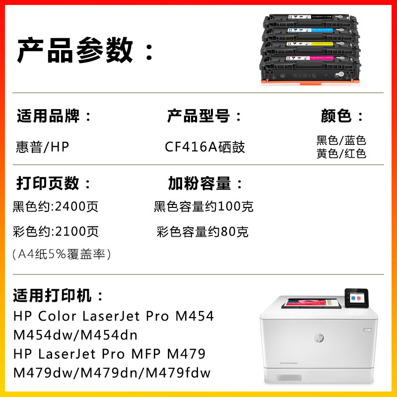 适用惠普CF414A/CF415A/CF416A硒鼓 HP M454/M479fdw/M480f碳粉盒 - 图0