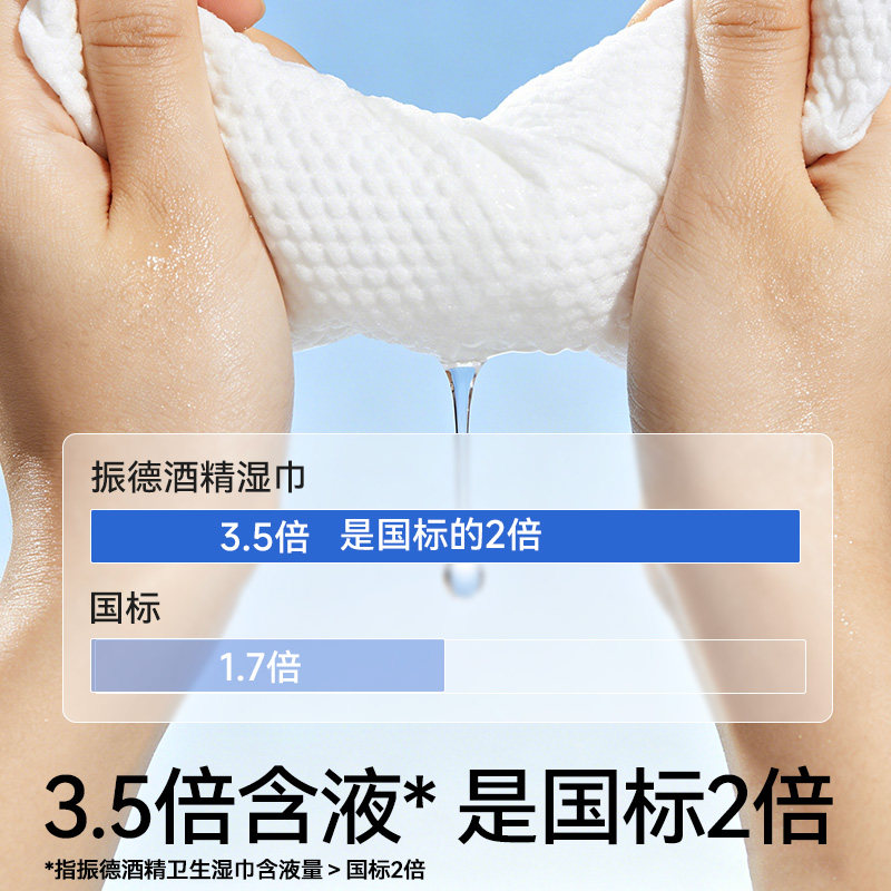 振德酒精湿巾75度消毒清洁湿巾便携棉片湿纸巾带盖抽取式50抽/袋