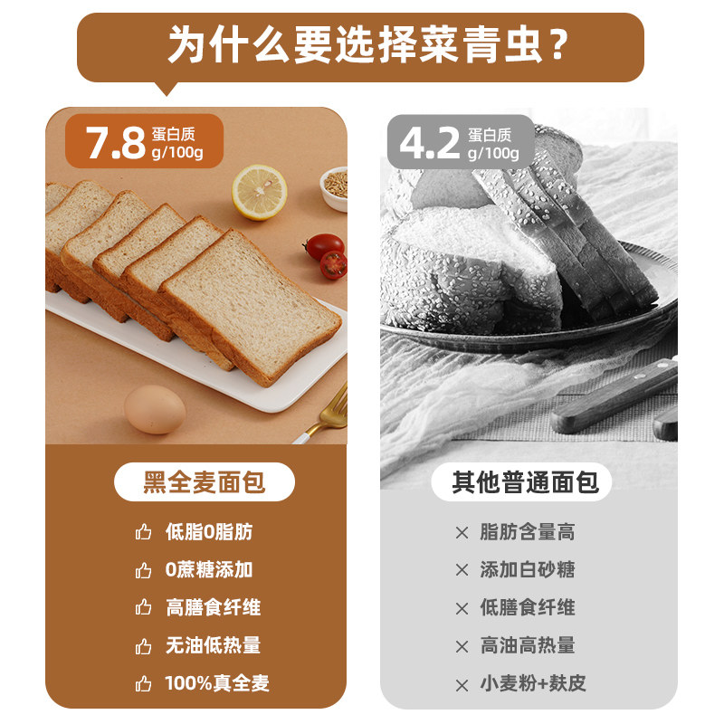 黑麦全麦整箱杂粮吐司片0脂肪面包 菜青虫食品西式糕点