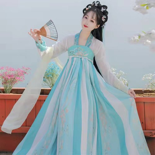 韵梦棋【梦缘】唐制汉服女中国风刺绣齐胸襦裙改良日常古装连衣裙 - 图0
