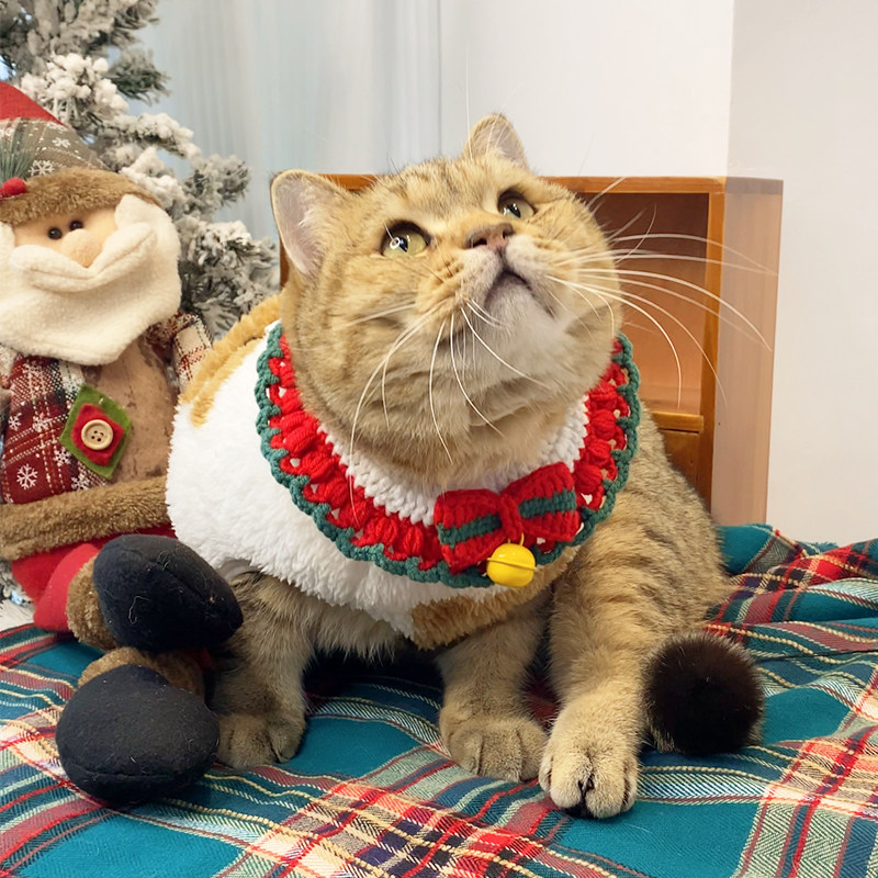 猫咪圣诞节围脖铃铛项圈小猫衣服口水巾狗狗项链围兜宠物脖圈围巾
