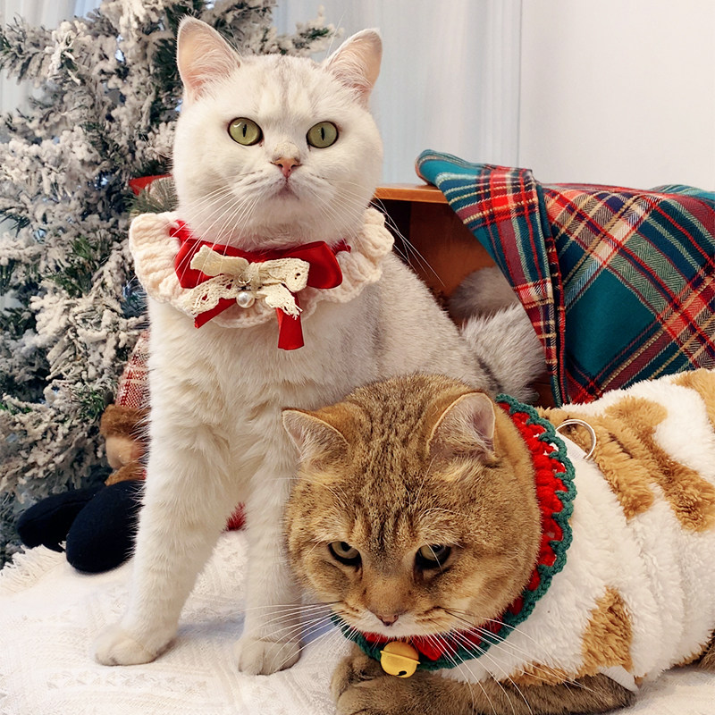 猫咪圣诞节围脖铃铛项圈小猫衣服口水巾狗狗项链围兜宠物脖圈围巾