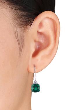 Amour Created Emerald蓝宝石耳环Diamonds 10K白色金色